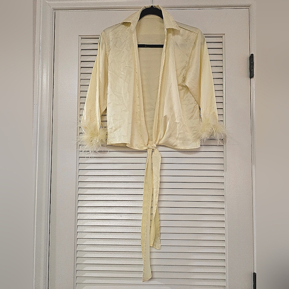 Rumours - Yellow Lightweight Satin Intimate/Sleepwear Top With Feather Detail
